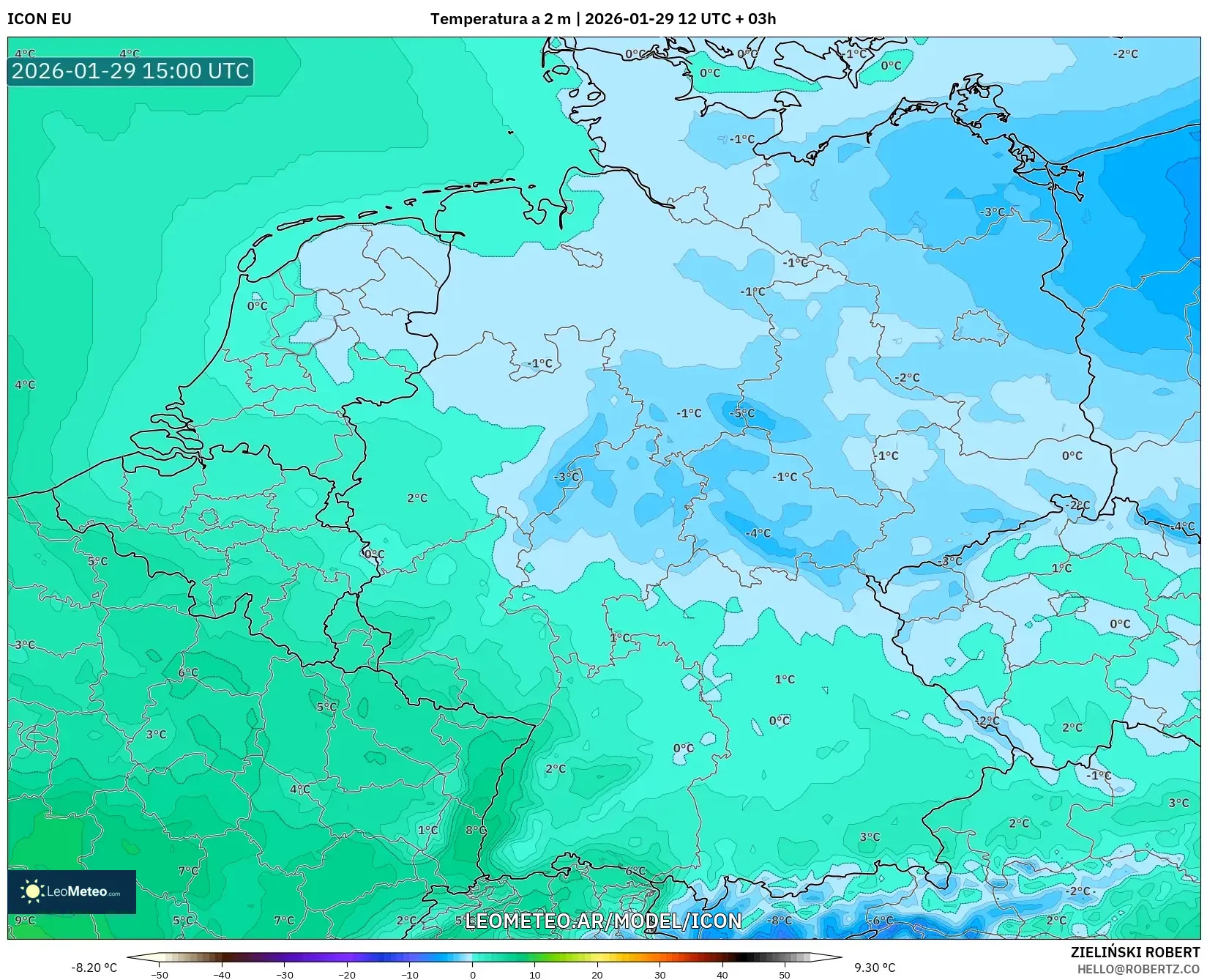 ICON model - Alemanha, Temperatura a 2 m