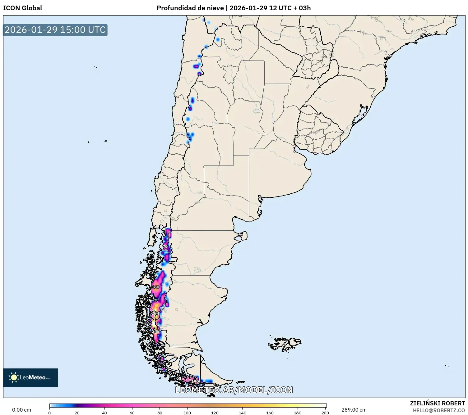 ICON model - Argentina, Profundidade da neve