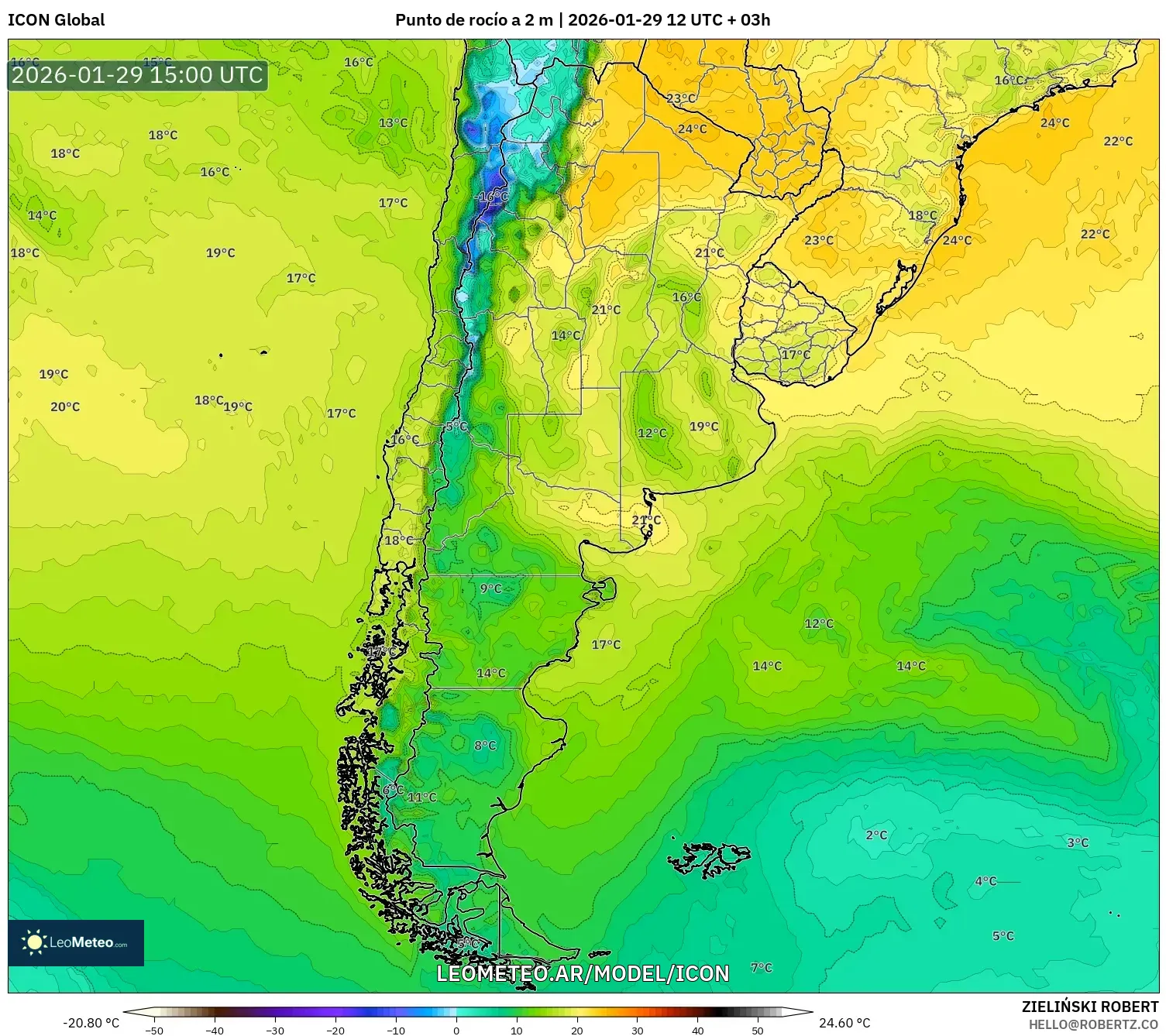 ICON model - Argentina, Ponto de orvalho a 2 m