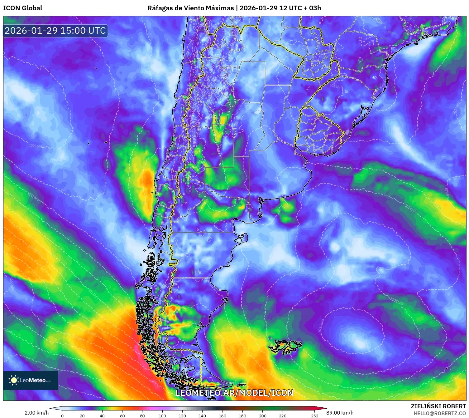 ICON model - Argentina, Rajadas de Vento Máximas