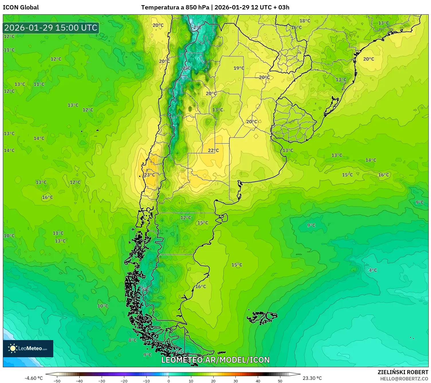 ICON model - Argentina, Temperatura a 850 hPa