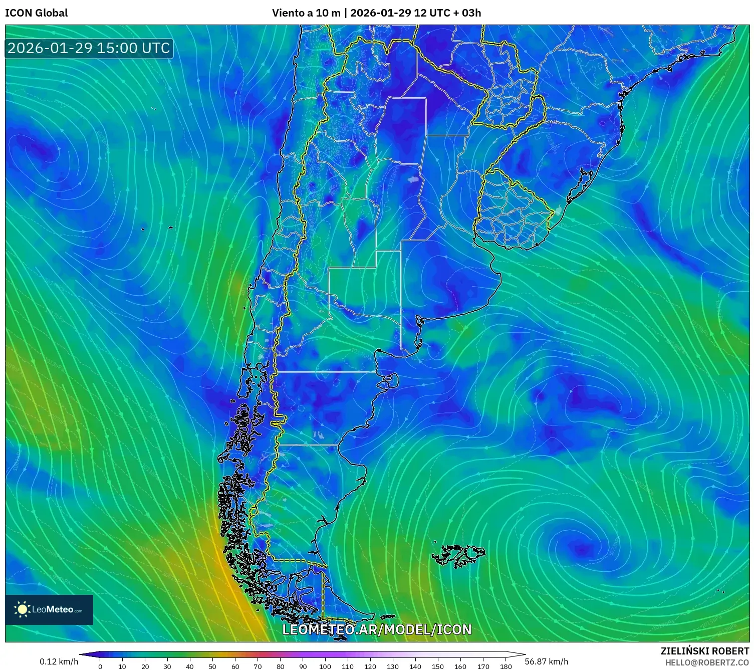 ICON model - Argentina, Vento a 10 m
