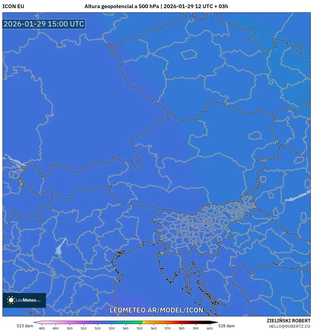 ICON model - Áustria, Altura geopotencial a 500 hPa