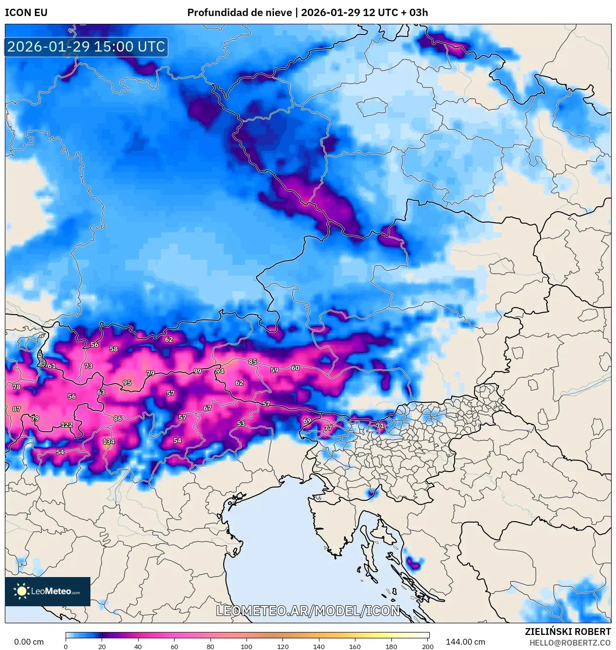 ICON model - Áustria, Profundidade da neve