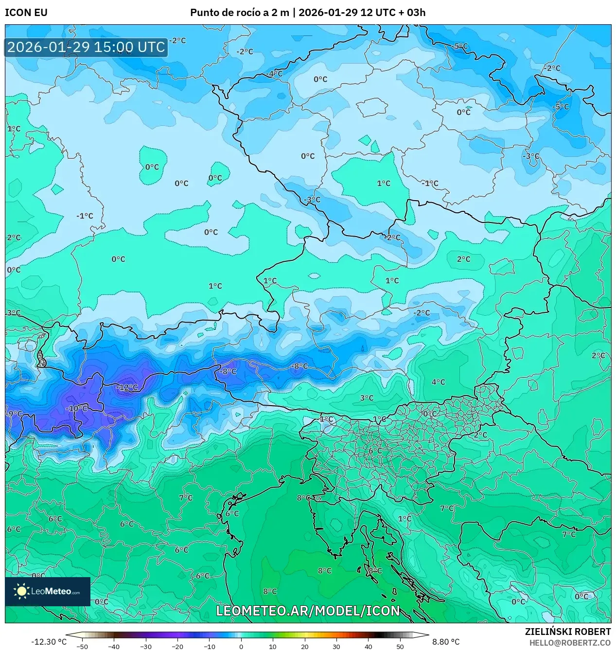 ICON model - Áustria, Ponto de orvalho a 2 m