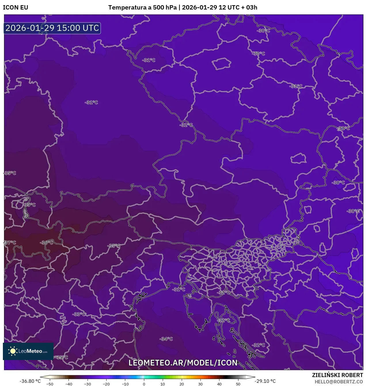 ICON model - Áustria, Temperatura a 500 hPa