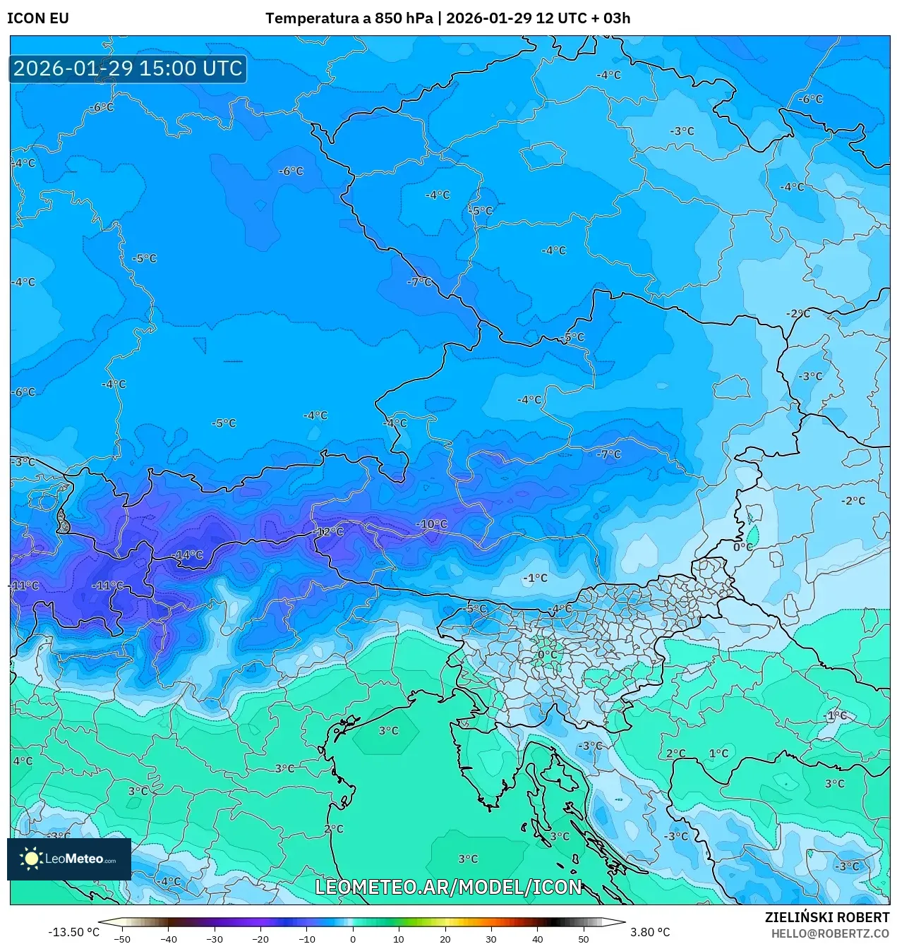 ICON model - Áustria, Temperatura a 850 hPa