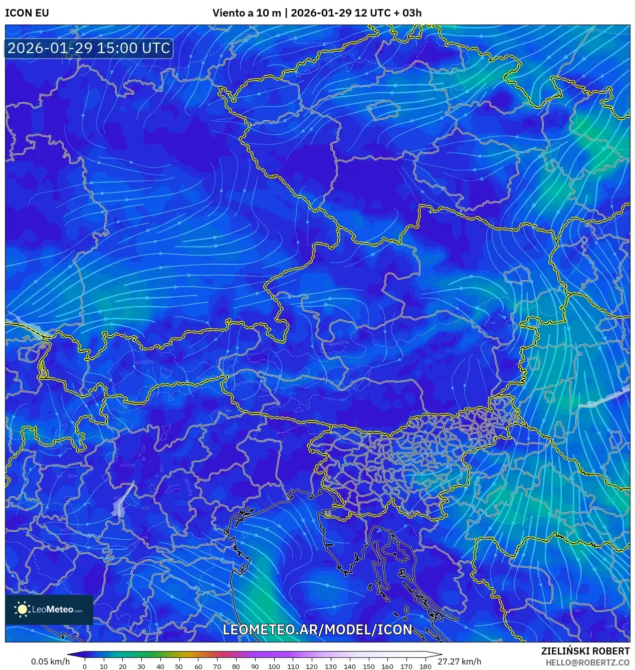 ICON model - Áustria, Vento a 10 m