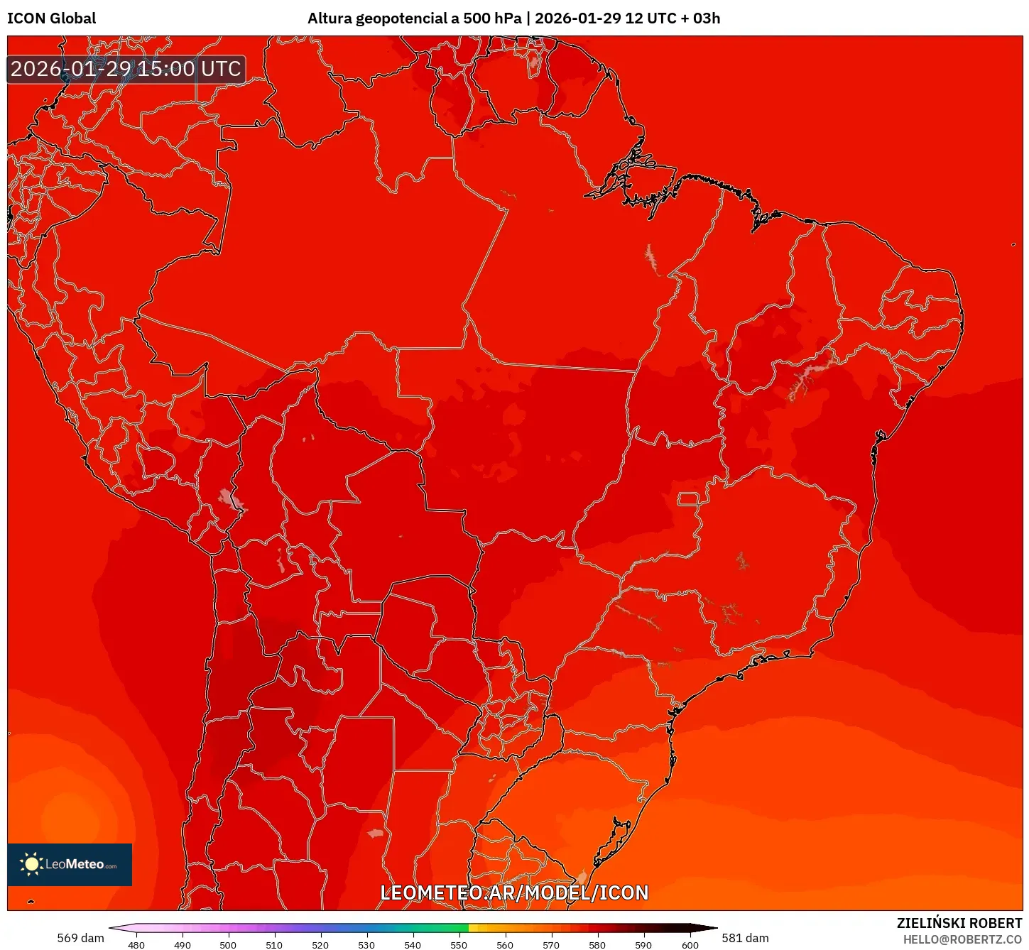 ICON model - Brasil, Altura geopotencial a 500 hPa
