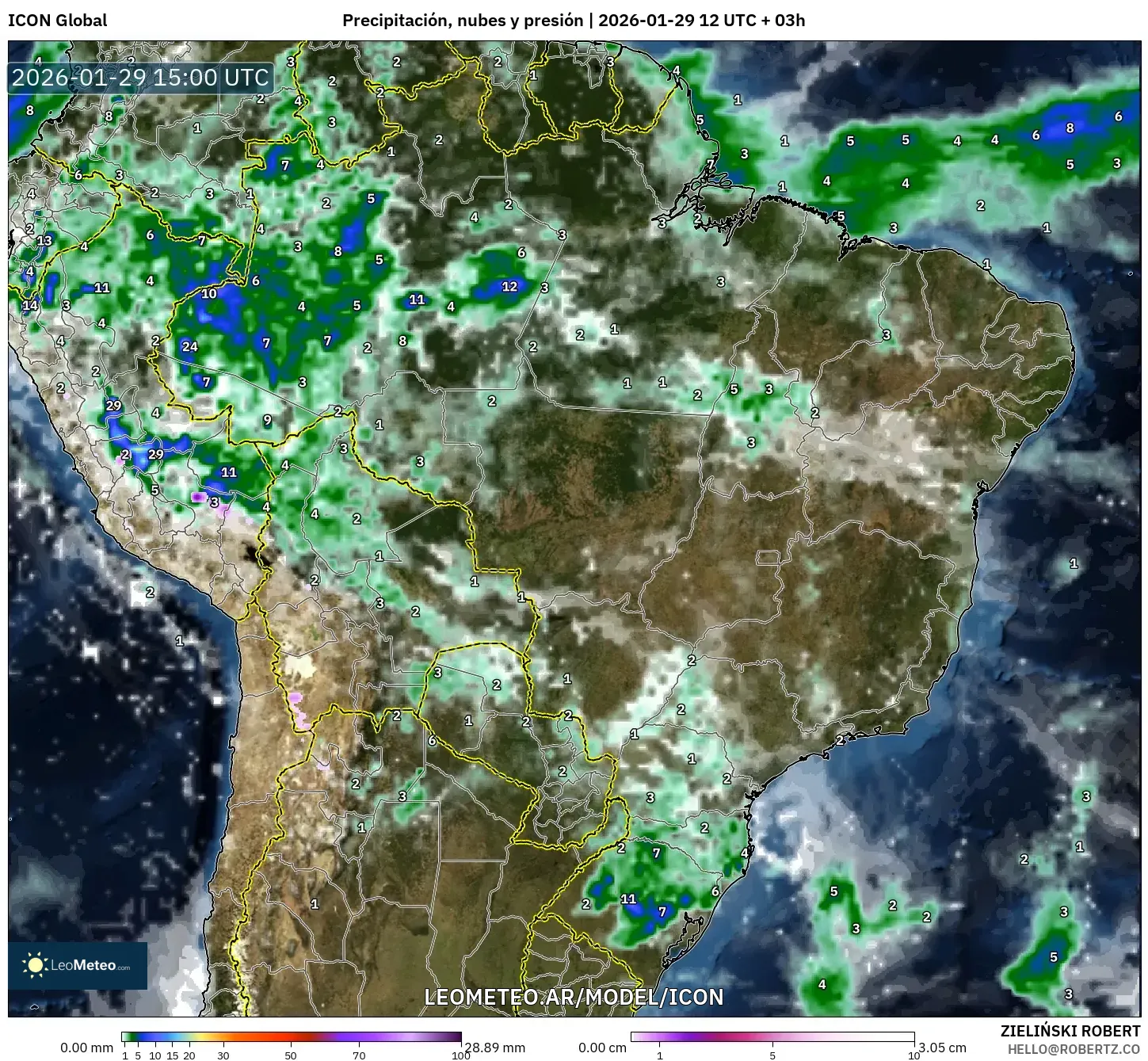 ICON model - Brasil, Precipitação, nuvens e pressão