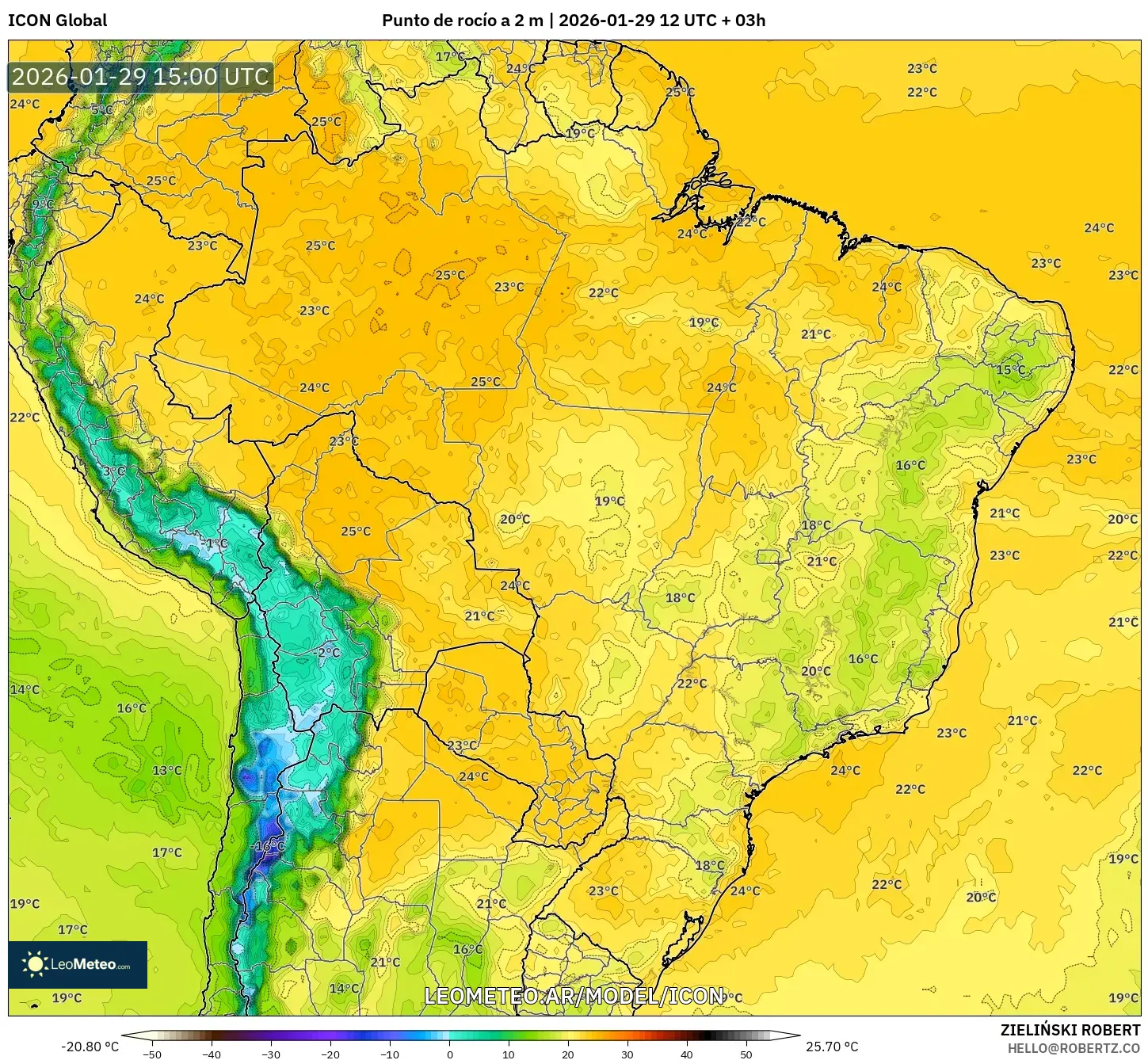 ICON model - Brasil, Ponto de orvalho a 2 m