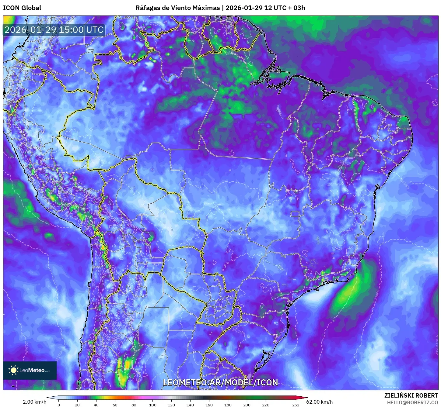 ICON model - Brasil, Rajadas de Vento Máximas