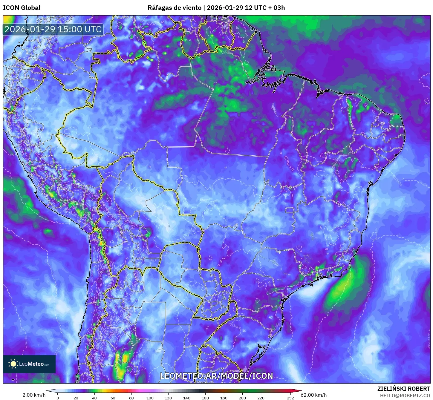 ICON model - Brasil, Rajadas de vento