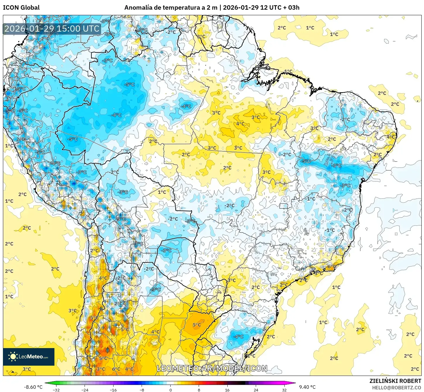 ICON model - Brasil, Anomalia de temperatura a 2 m