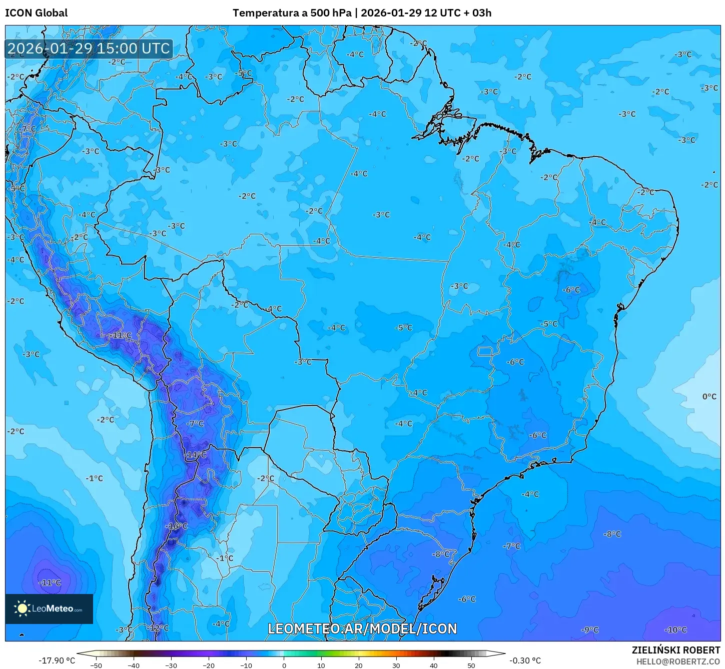 ICON model - Brasil, Temperatura a 500 hPa