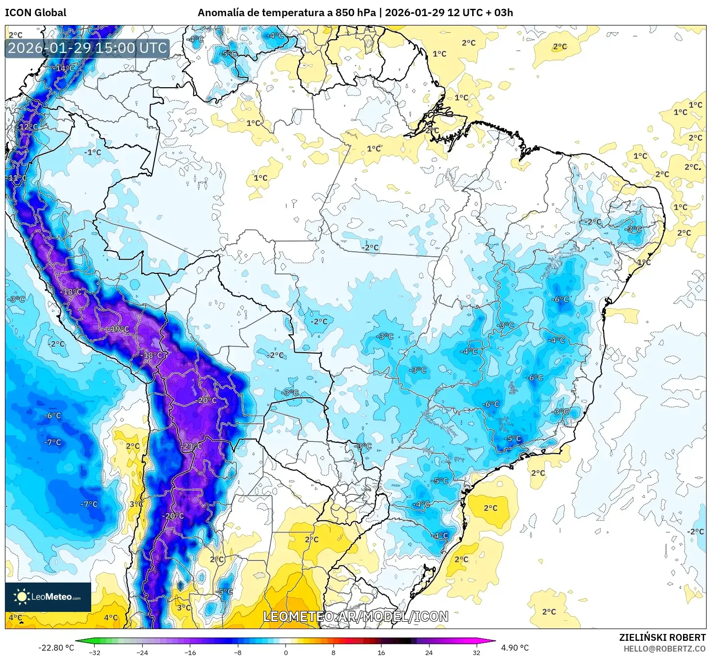 ICON model - Brasil, Anomalia de temperatura a 850 hPa