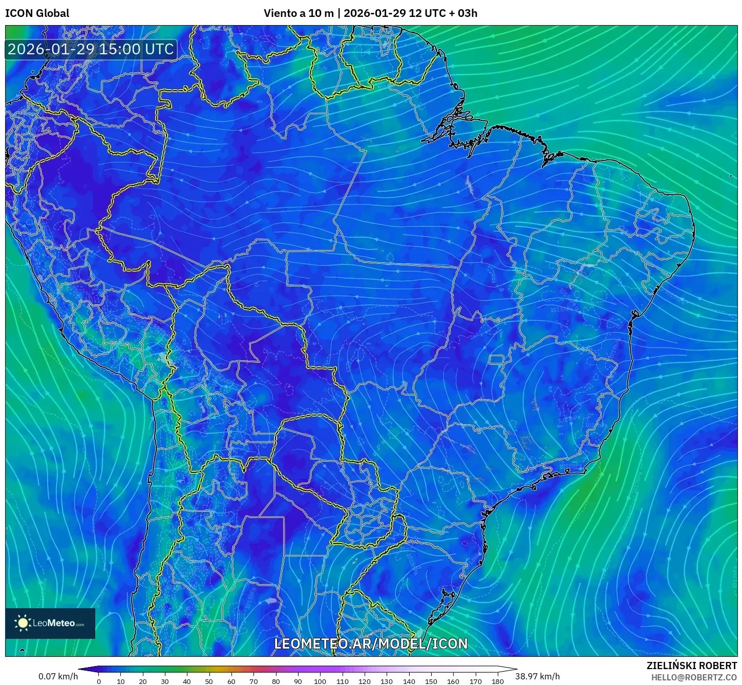 ICON model - Brasil, Vento a 10 m