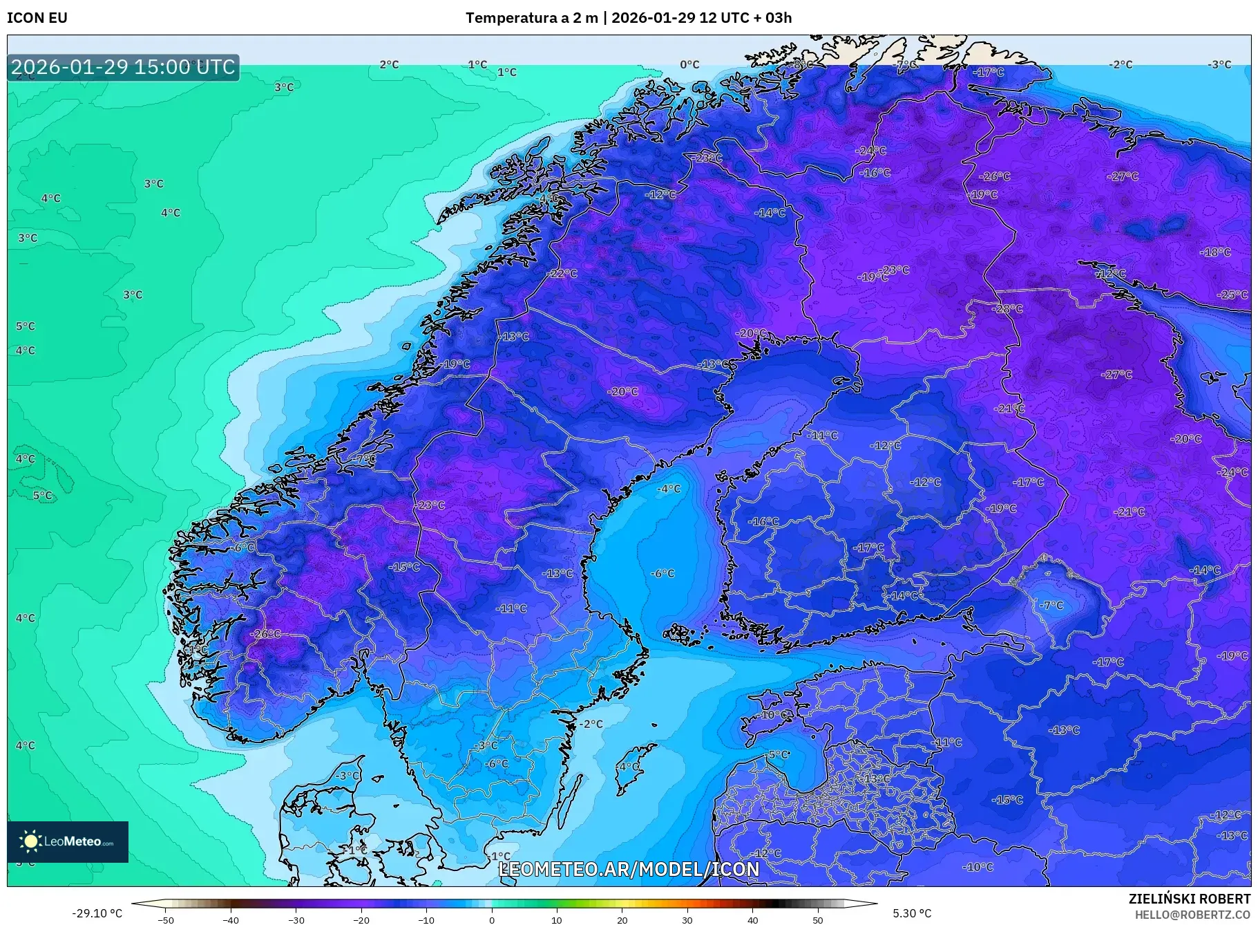 ICON model - Escandinávia, Temperatura a 2 m
