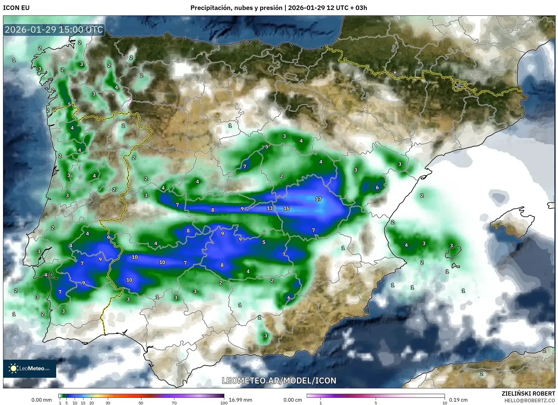 ICON model - Espanha, Precipitação, nuvens e pressão