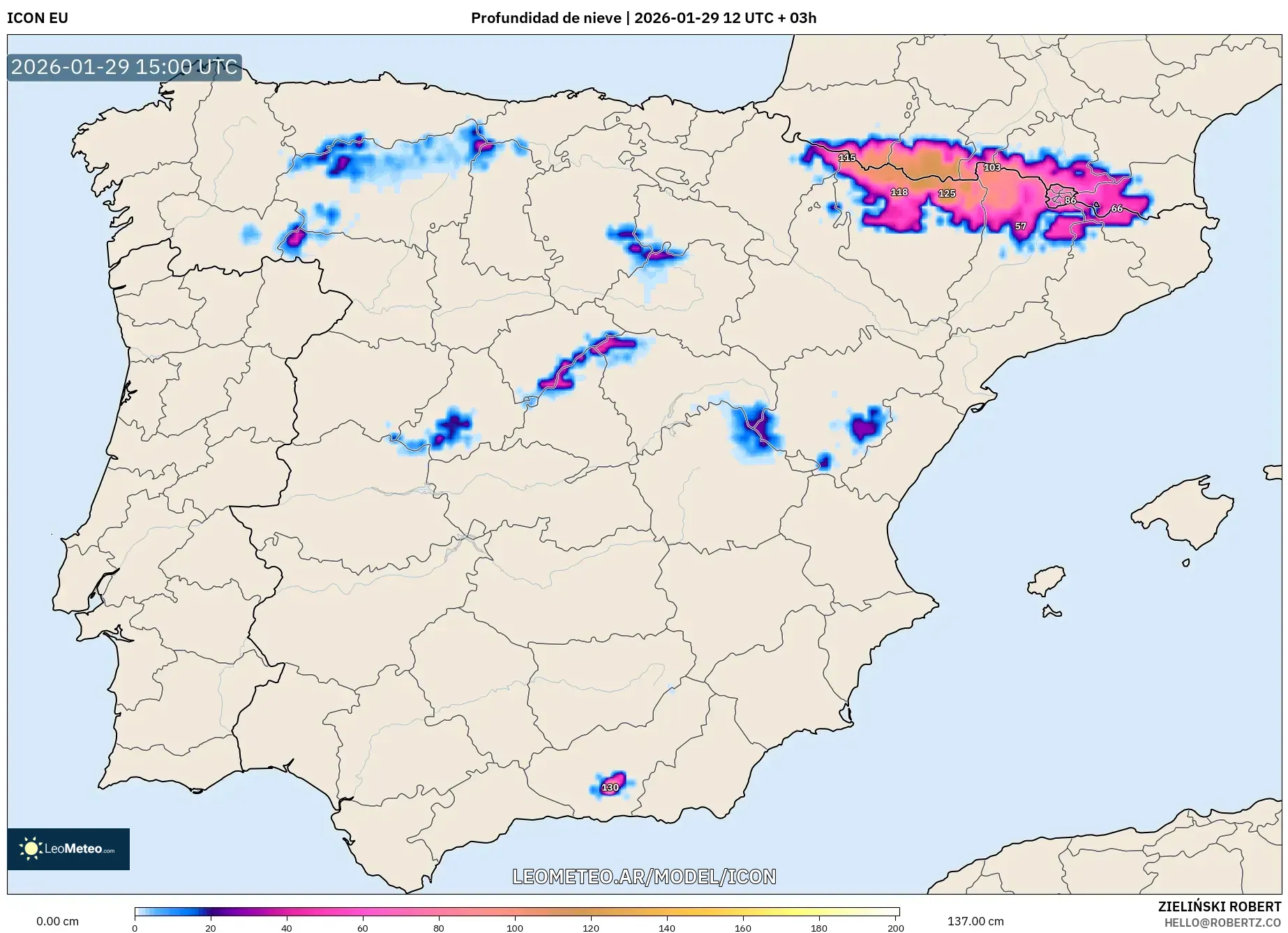 ICON model - Espanha, Profundidade da neve