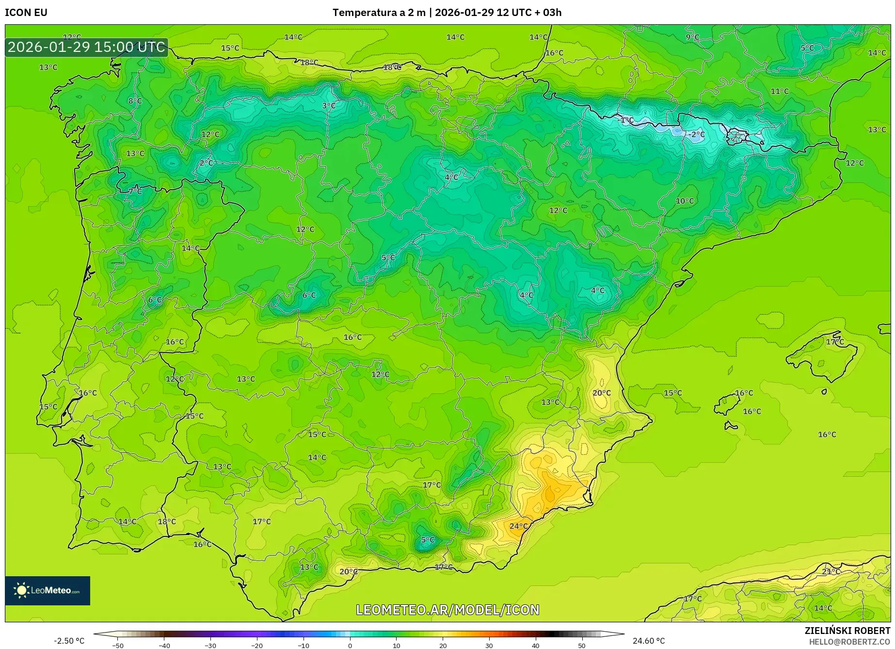 ICON model - Espanha, Temperatura a 2 m