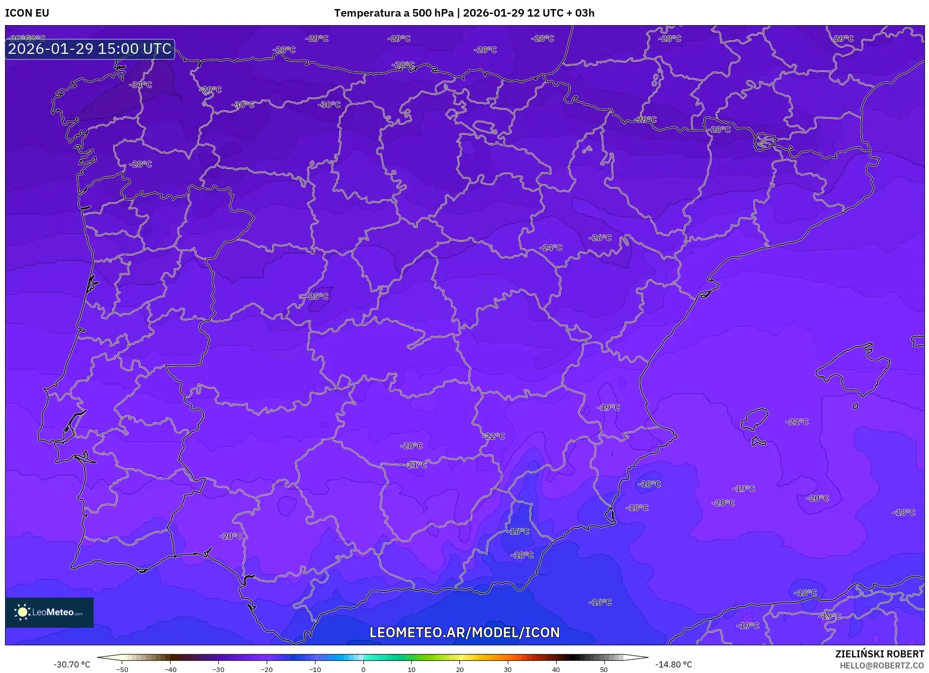 ICON model - Espanha, Temperatura a 500 hPa