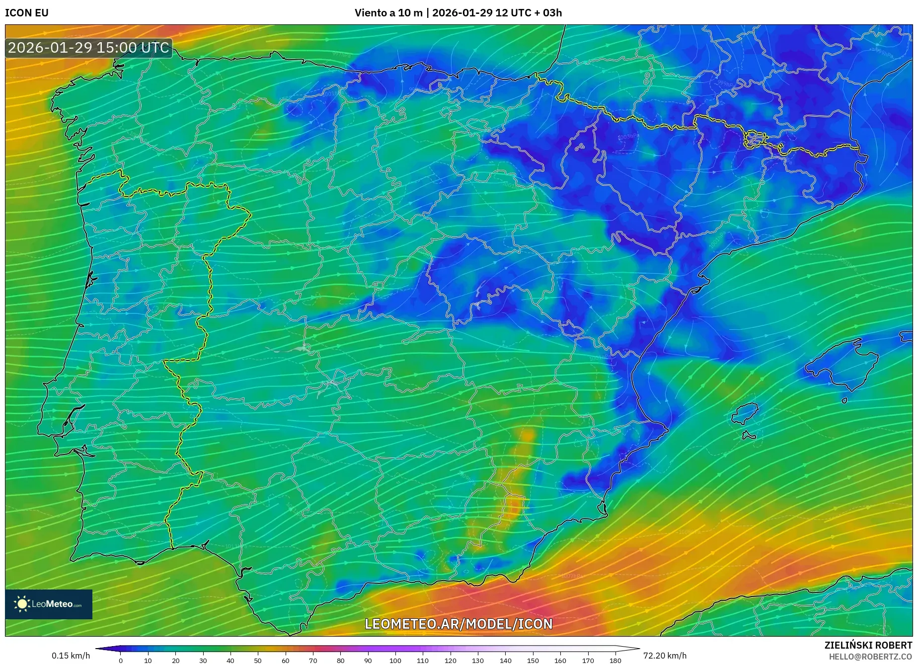 ICON model - Espanha, Vento a 10 m