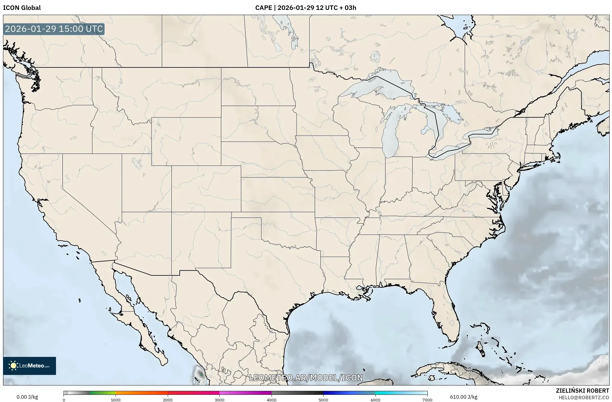 ICON model - Estados Unidos, CAPE