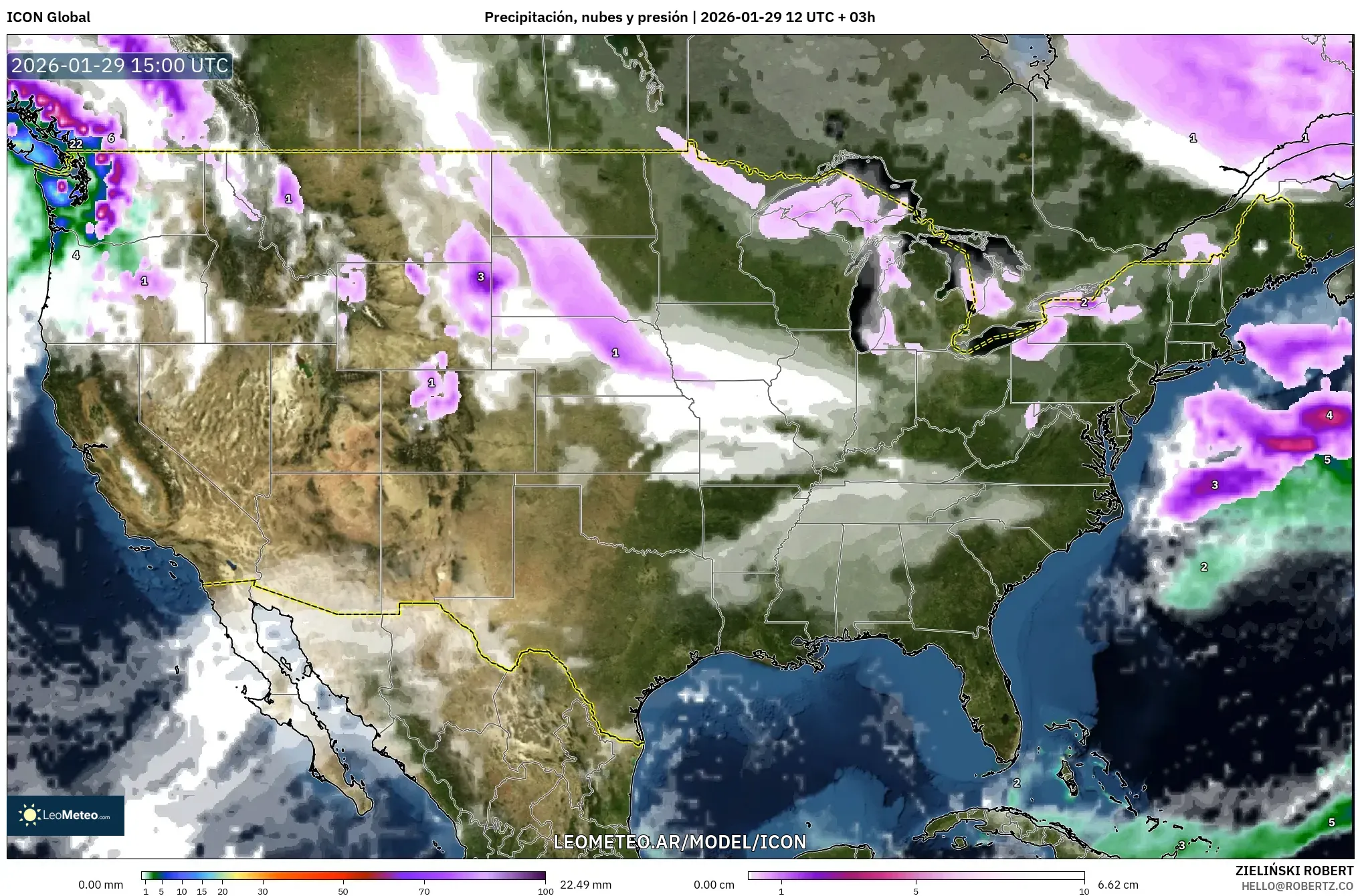 ICON model - Estados Unidos, Precipitação, nuvens e pressão