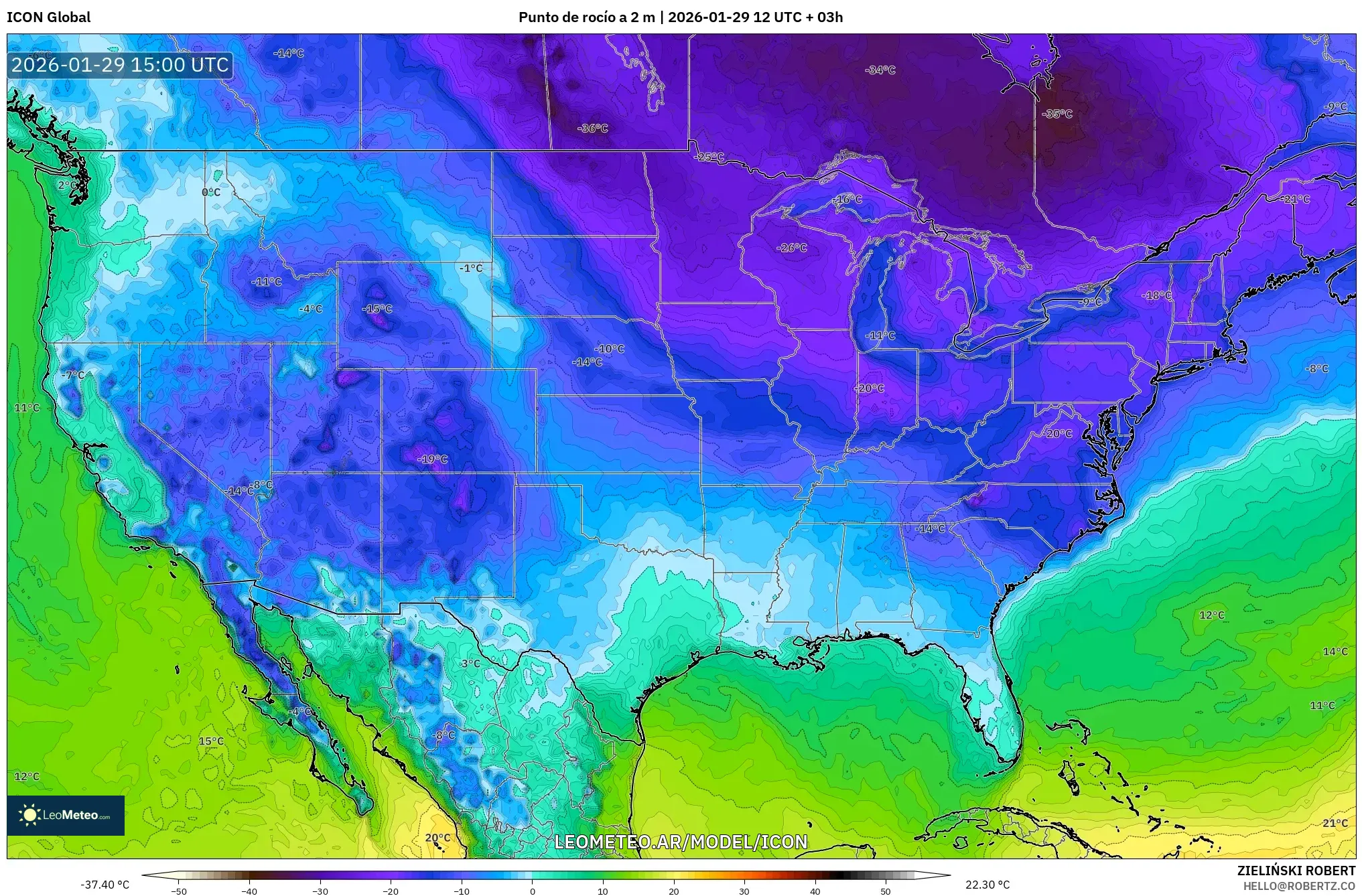 ICON model - Estados Unidos, Ponto de orvalho a 2 m