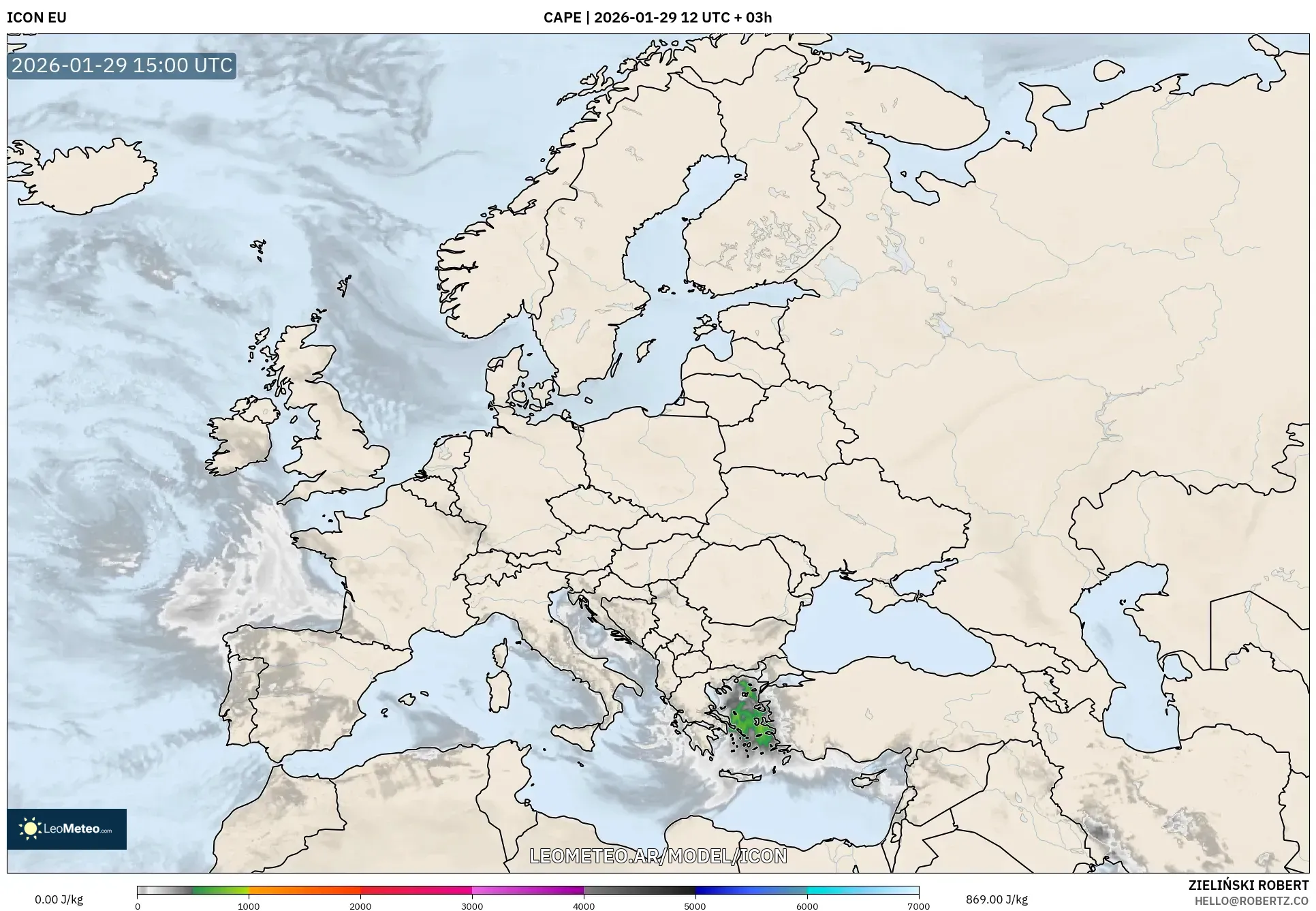 ICON model - Europa, CAPE