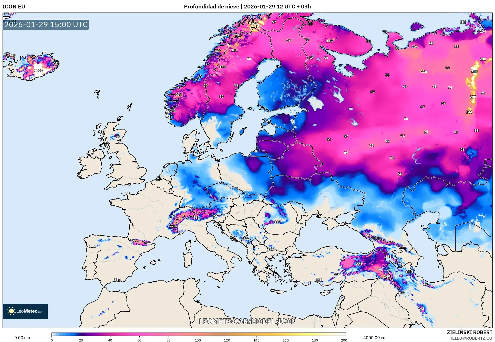 ICON model - Europa, Profundidade da neve