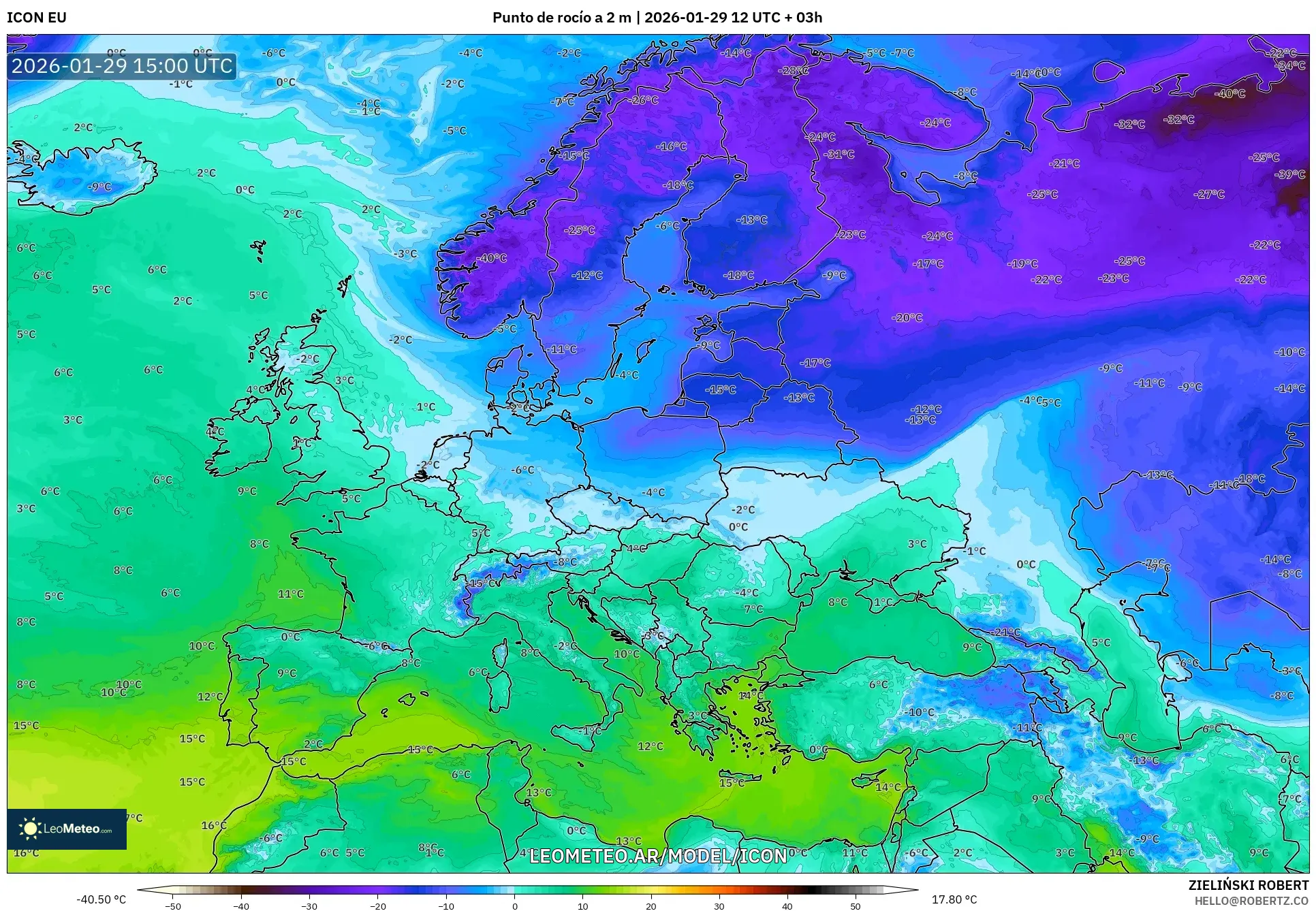 ICON model - Europa, Ponto de orvalho a 2 m