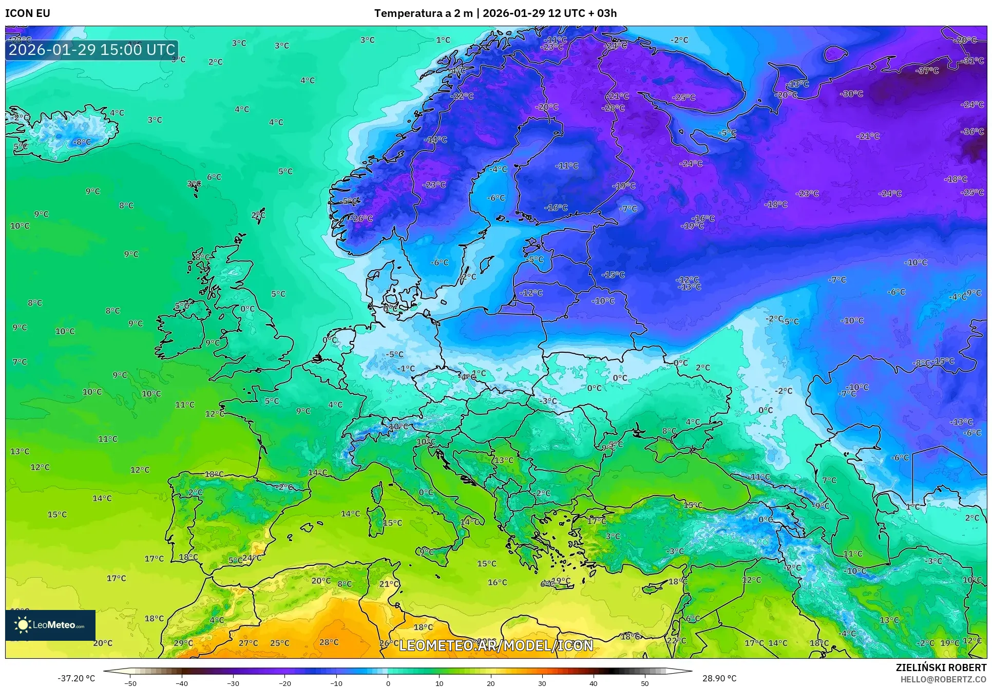 ICON model - Europa, Temperatura a 2 m