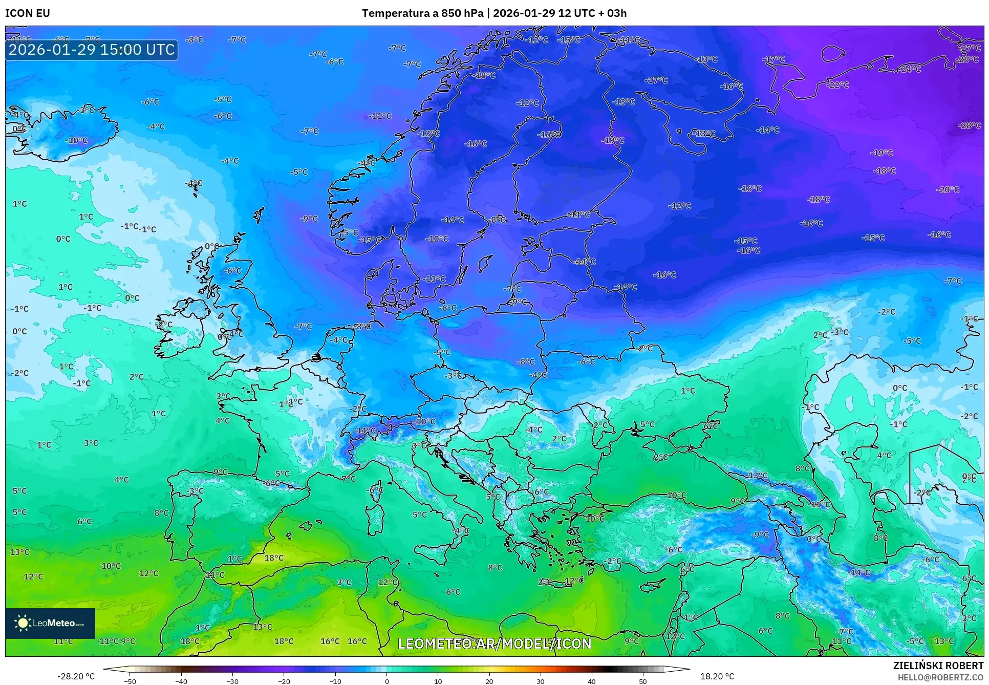 ICON model - Europa, Temperatura a 850 hPa