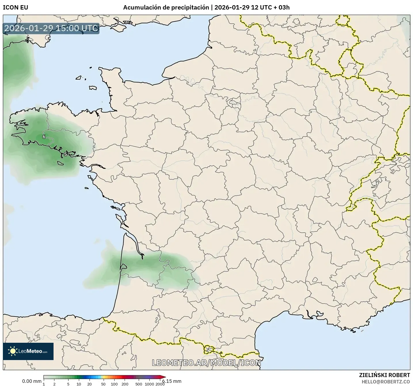 ICON model - França, Acúmulo de precipitação