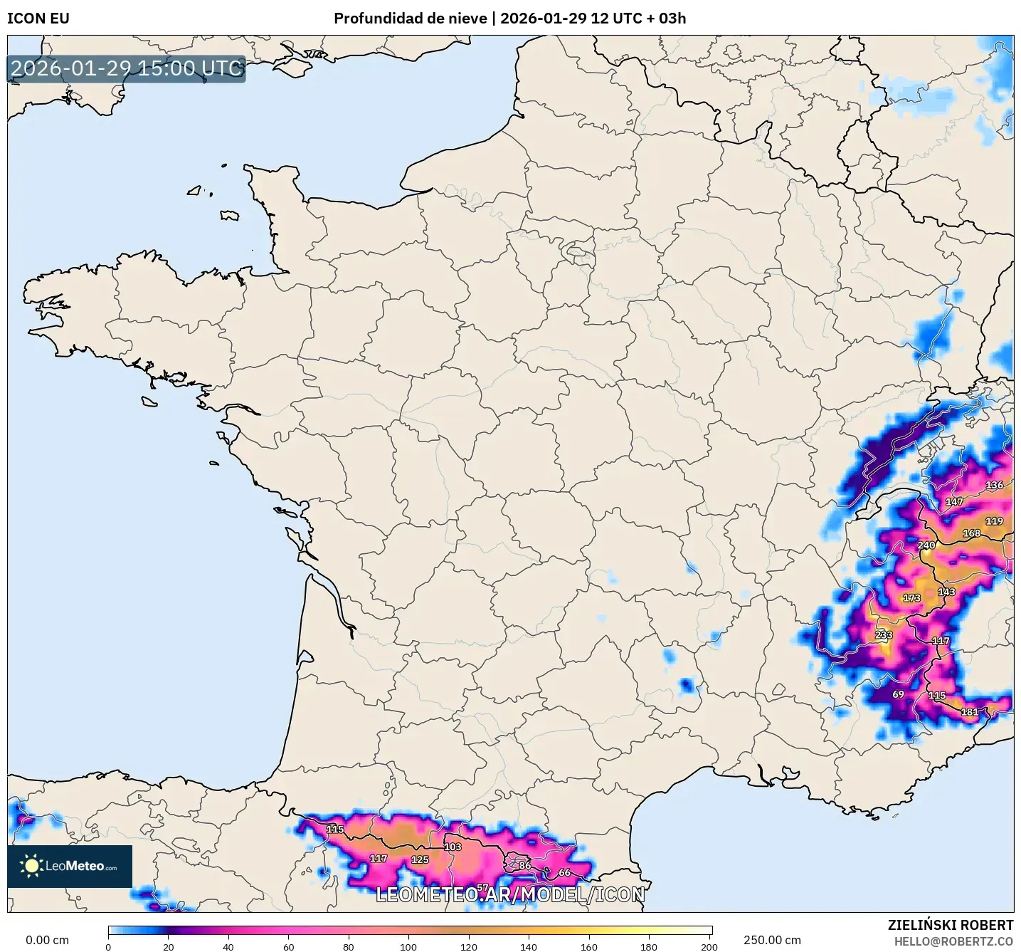 ICON model - França, Profundidade da neve