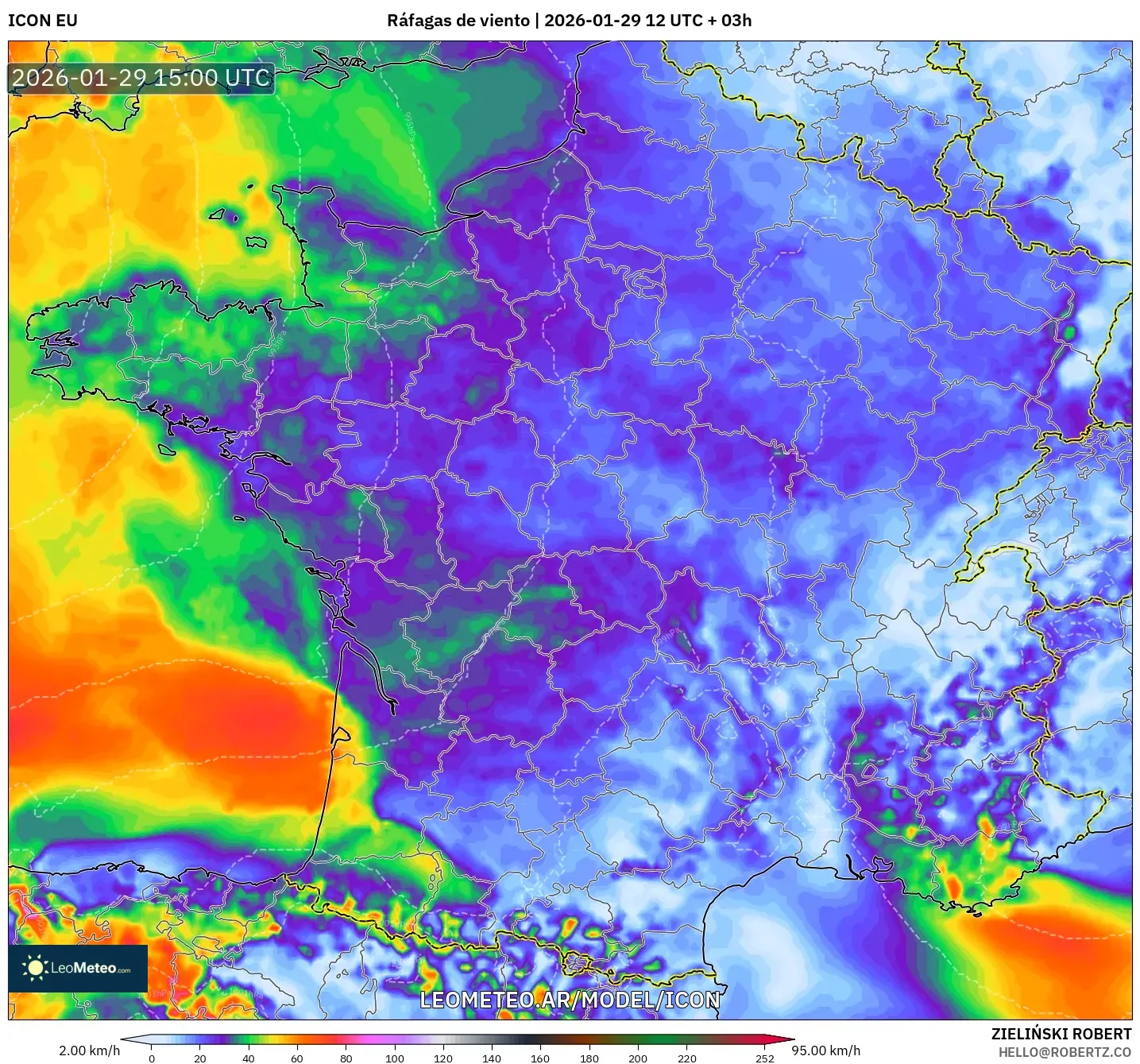 ICON model - França, Rajadas de vento