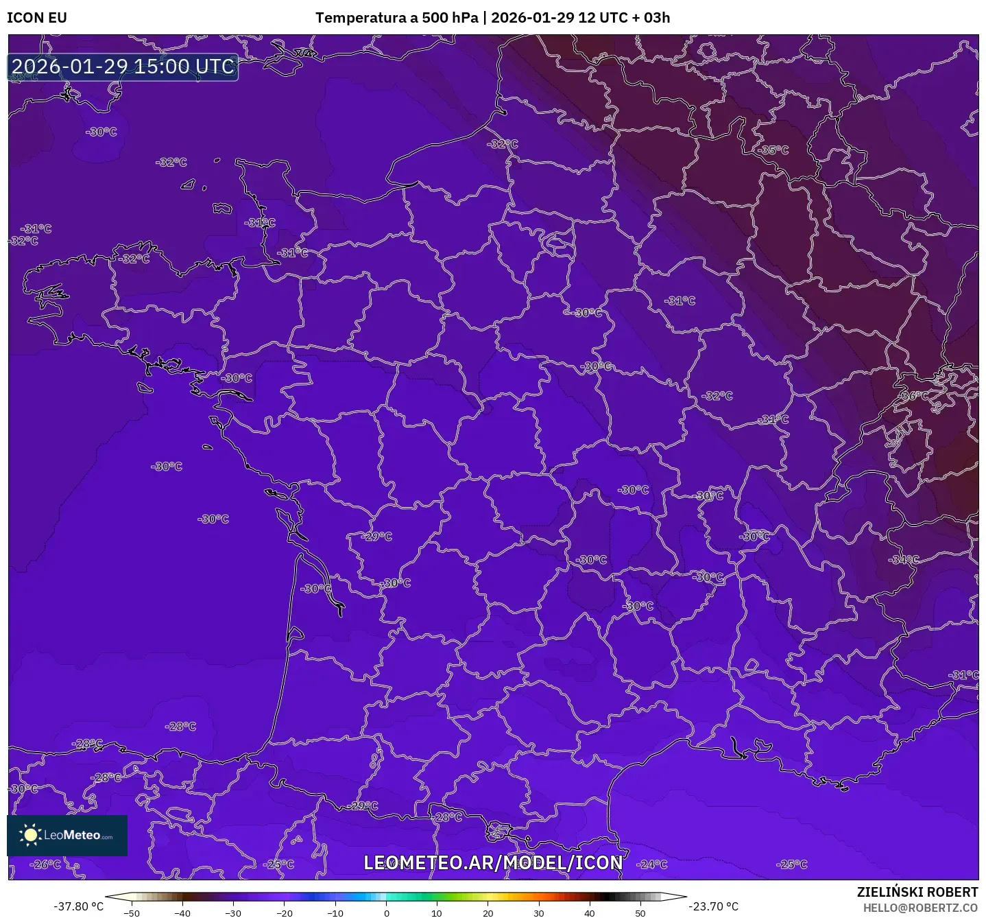 ICON model - França, Temperatura a 500 hPa