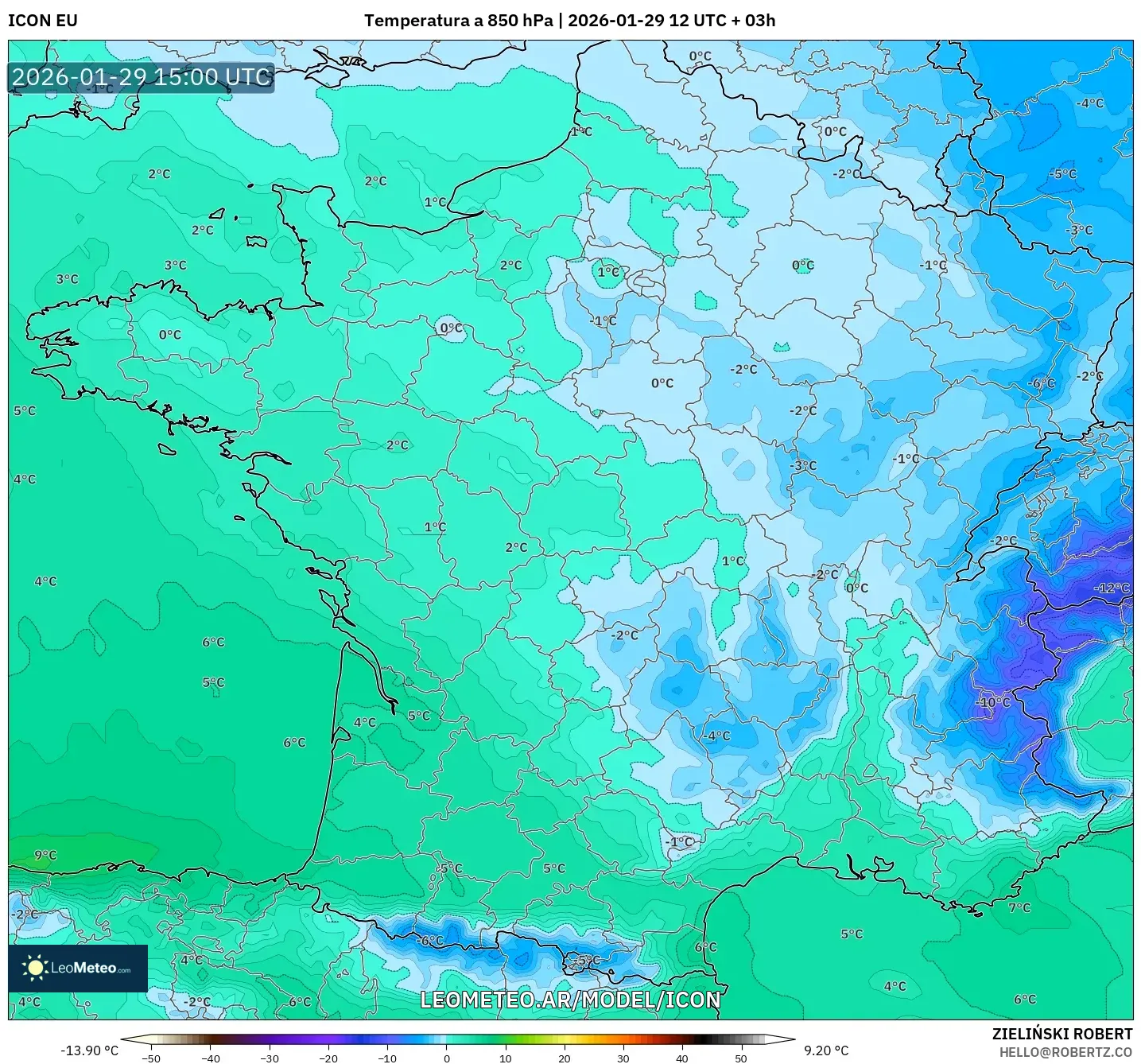ICON model - França, Temperatura a 850 hPa