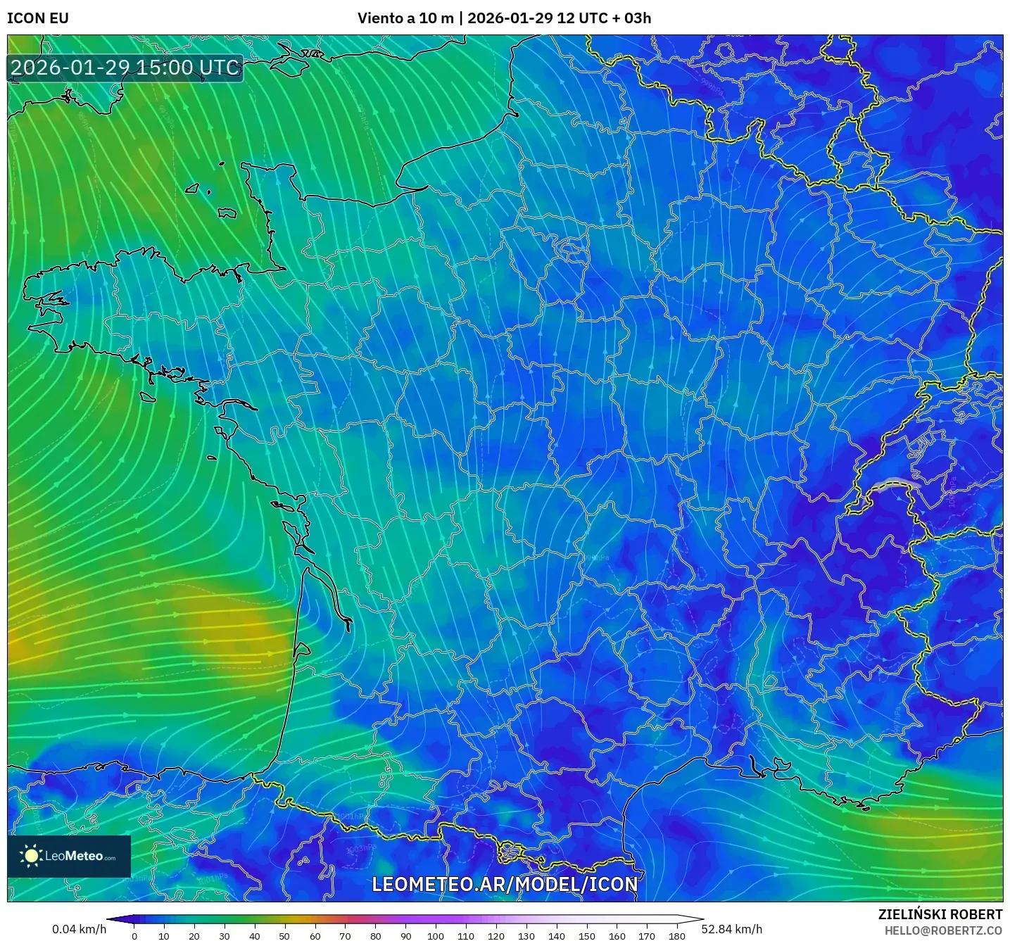 ICON model - França, Vento a 10 m