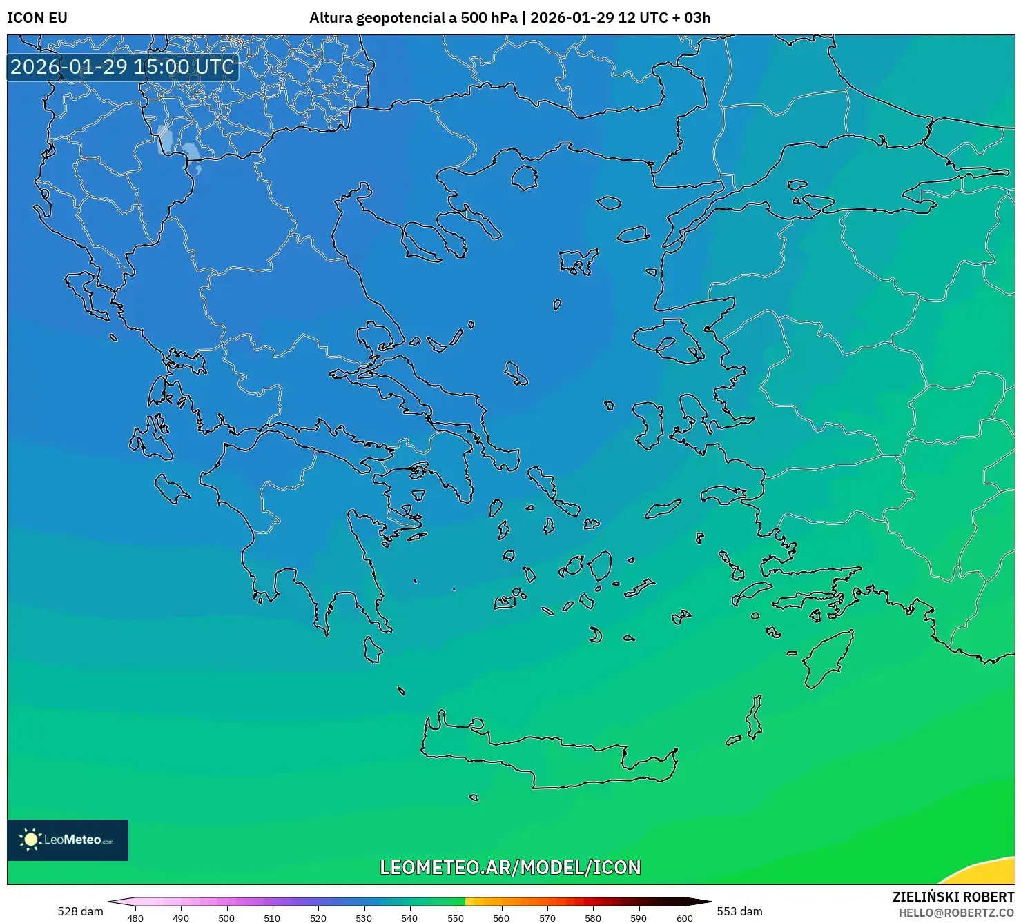 ICON model - Grécia, Altura geopotencial a 500 hPa