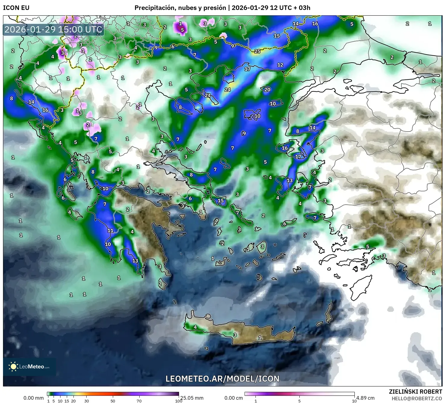 ICON model - Grécia, Precipitação, nuvens e pressão