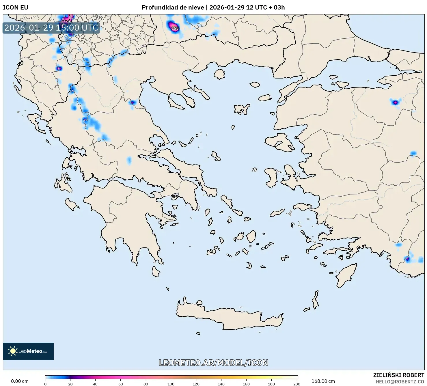 ICON model - Grécia, Profundidade da neve