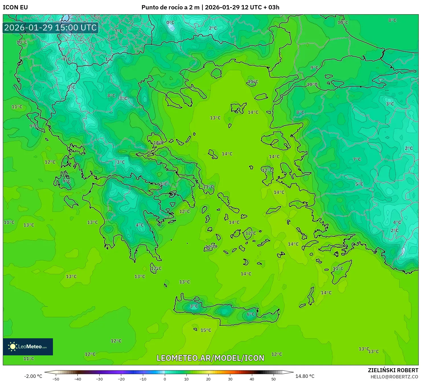 ICON model - Grécia, Ponto de orvalho a 2 m