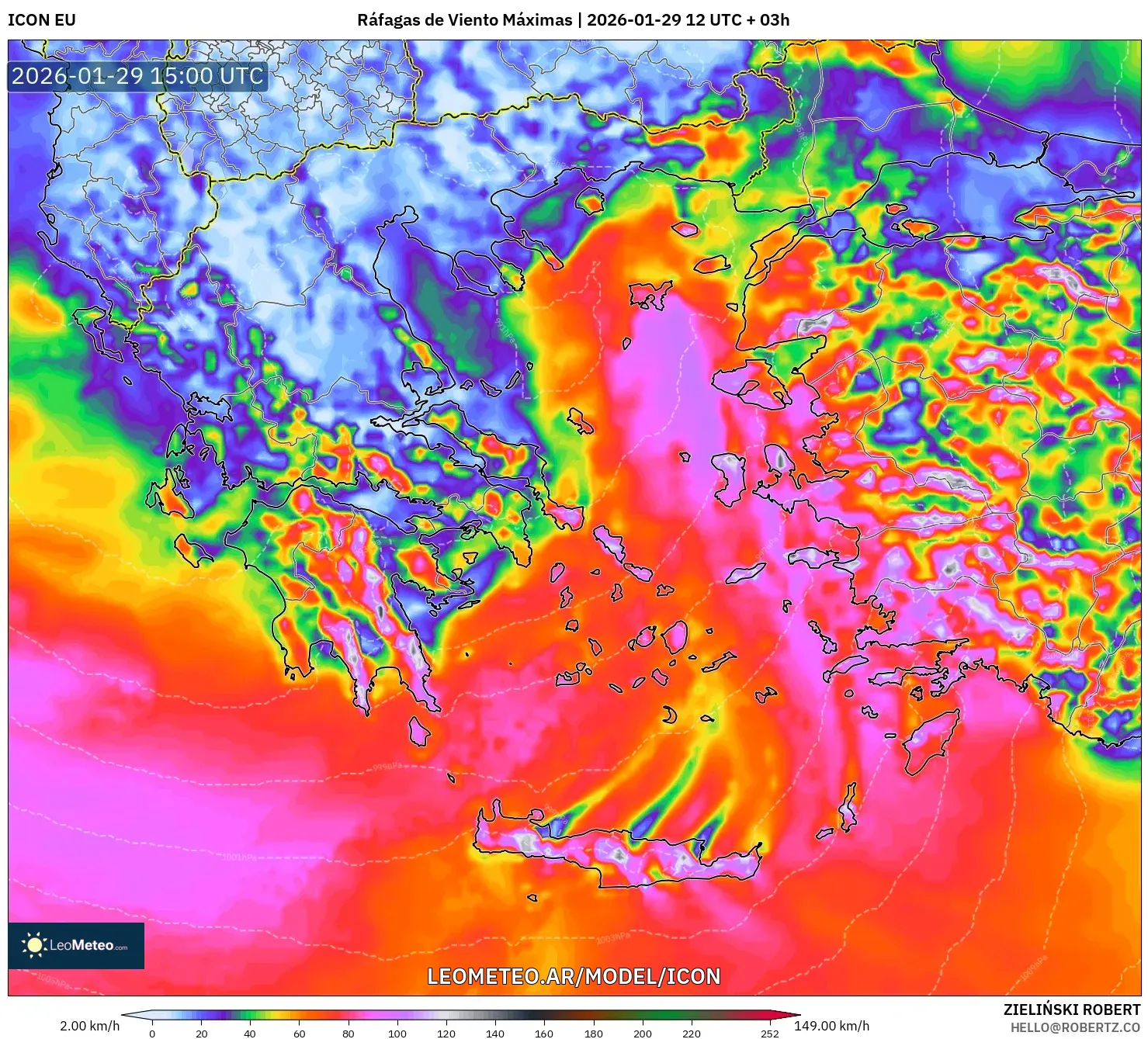 ICON model - Grécia, Rajadas de Vento Máximas