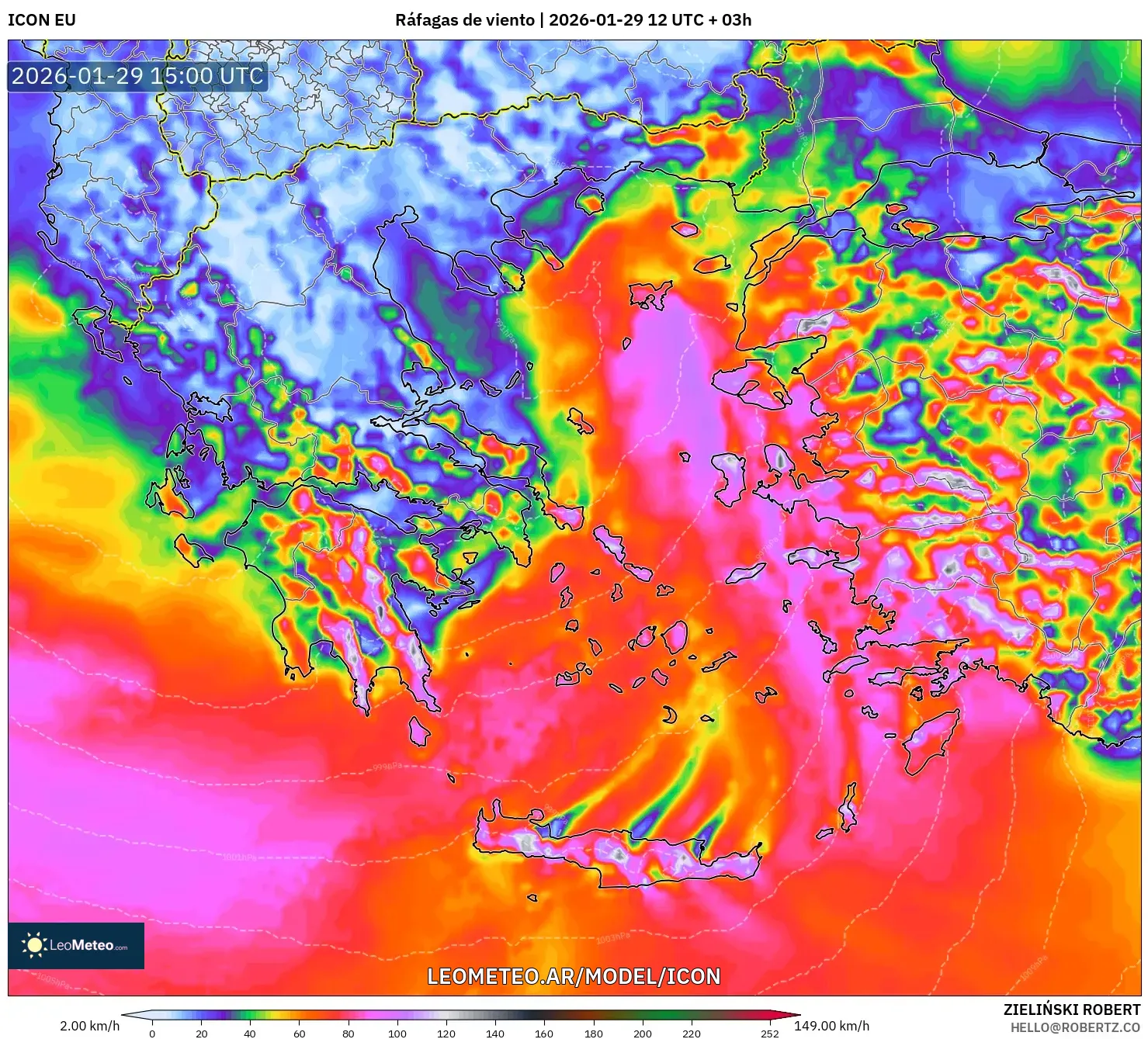 ICON model - Grécia, Rajadas de vento