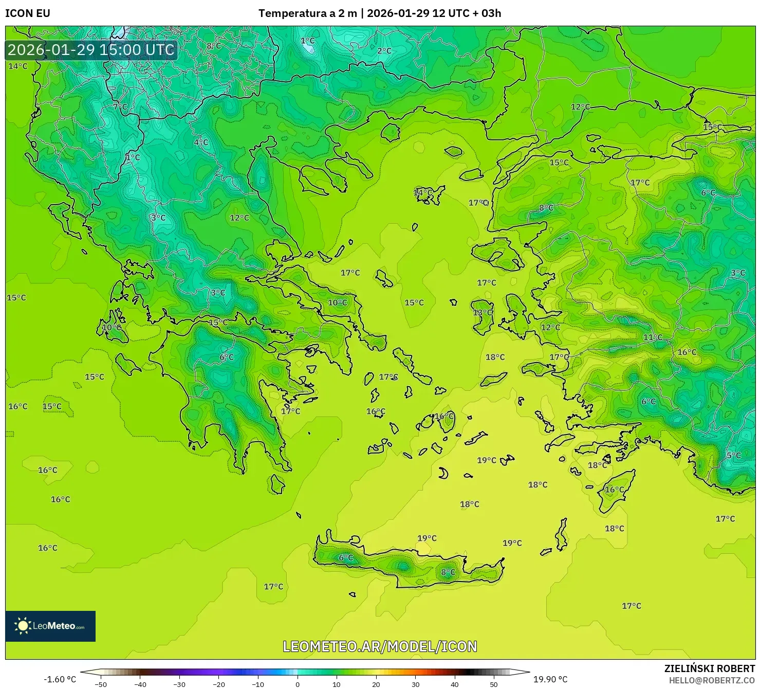 ICON model - Grécia, Temperatura a 2 m