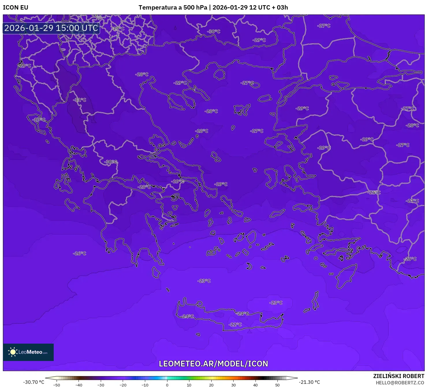 ICON model - Grécia, Temperatura a 500 hPa