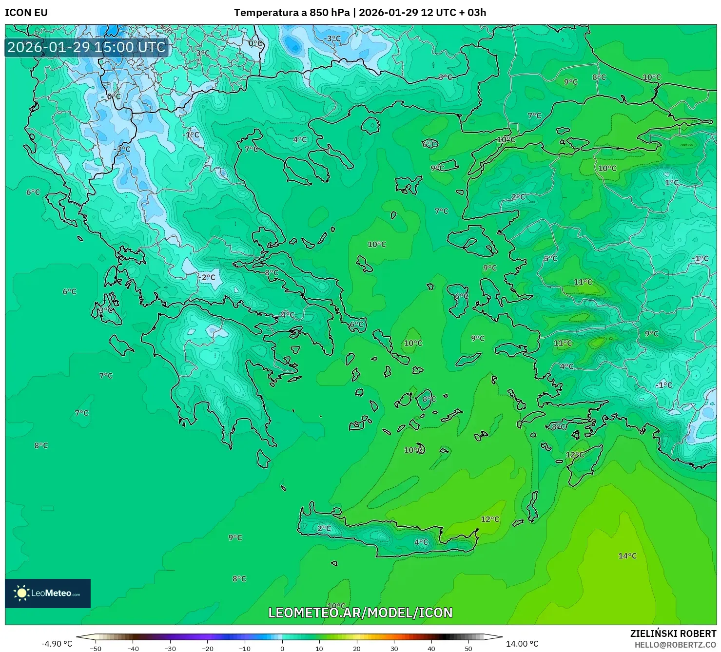 ICON model - Grécia, Temperatura a 850 hPa